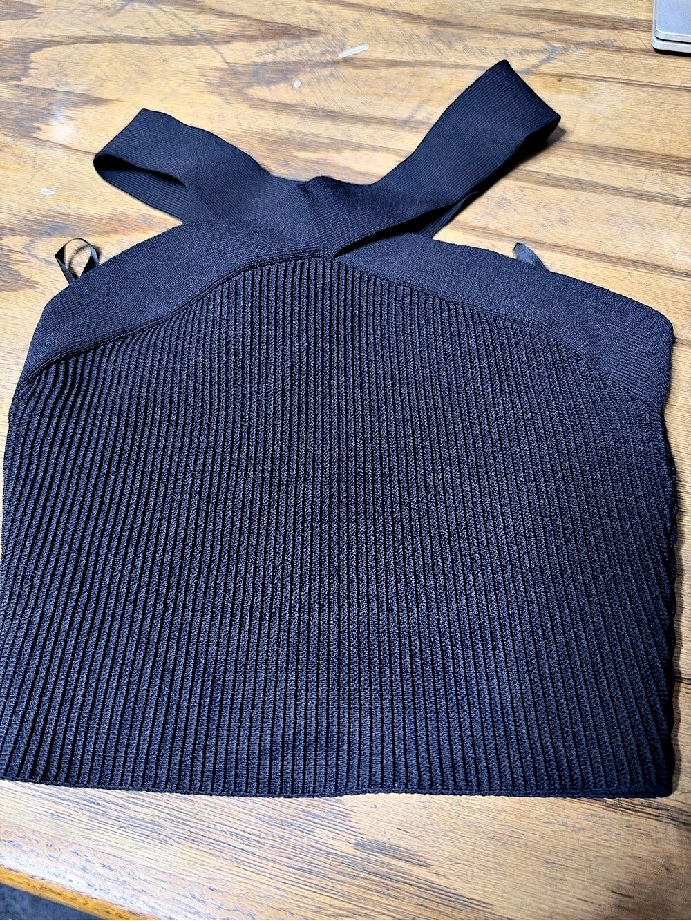 Babaton Sculpt Knit Criss Cross Cropped Tank Black Ribbed Knit Tank Top XS Like